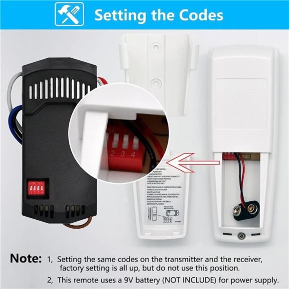 Universal Ceiling Fan Remote Control & Receiver Kit, Replacement for Hampton Bay - Picture 4 of 7